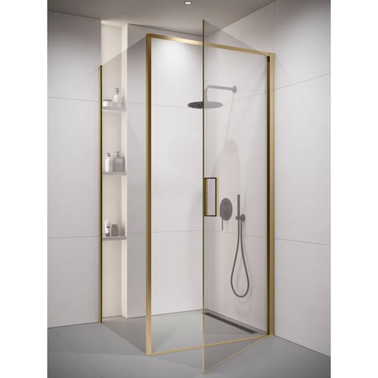Badplaats Douchecabine alava 90 x 90 x 190 cm goud douchewand met draaideur - Image 2