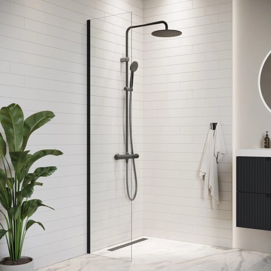 Badplaats Douchewand florida 40 x 200 cm zwart – inloopdouche 8 mm - Image 1
