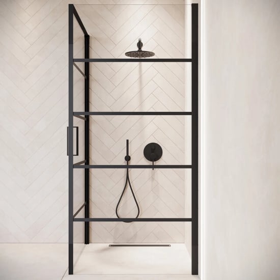 Badplaats Douchecabine alava 80 x 80 x 190 cm zwart met lijnen douchewand - Image 2