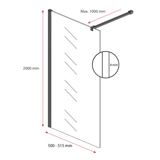 Badplaats Douchewand florida 50 x 200 cm zwart – inloopdouche 8 mm - Image 2