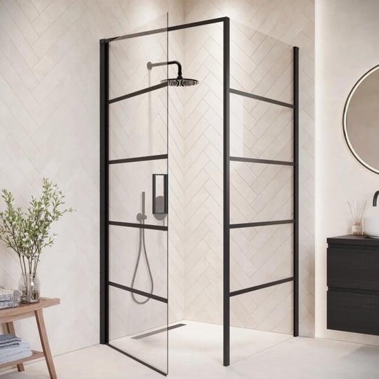 Badplaats Douchecabine alava 80 x 80 x 190 cm zwart met lijnen douchewand - Image 4