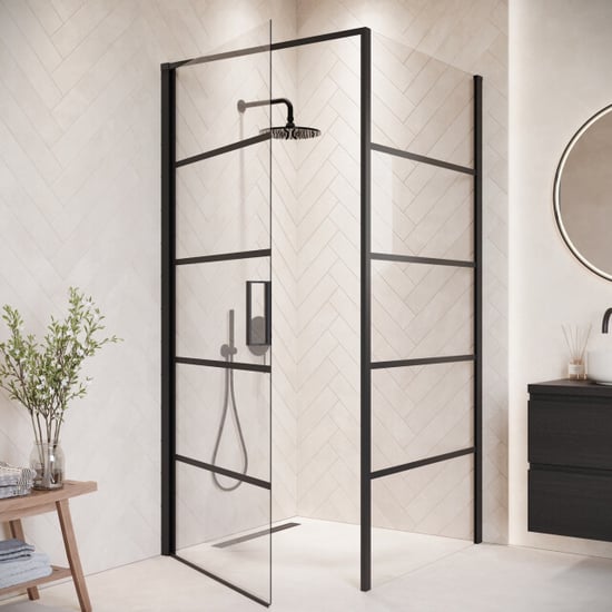 Badplaats Douchecabine alava 100 x 100 x 190 cm zwart met lijnen douchewand - Image 5