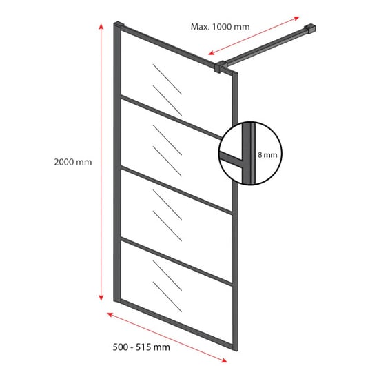Badplaats Douchewand essos 50 x 200 cm zwart – inloopdouche 8 mm - Image 4