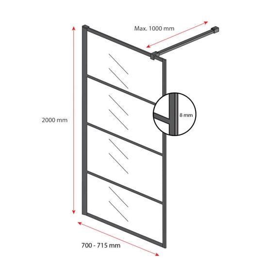 Badplaats Douchewand essos 70 x 200 cm zwart – inloopdouche 8 mm - Image 4