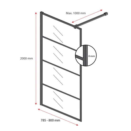 Badplaats Douchewand essos 80 x 200 cm zwart – inloopdouche 8 mm - Image 5