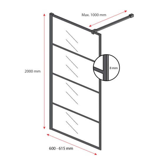 Badplaats Douchewand essos 60 x 200 cm zwart – inloopdouche 8 mm - Image 4