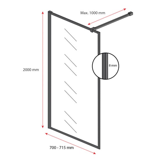 Badplaats Douchewand georgia 70 x 200 cm zwart – inloopdouche 8 mm - Image 2