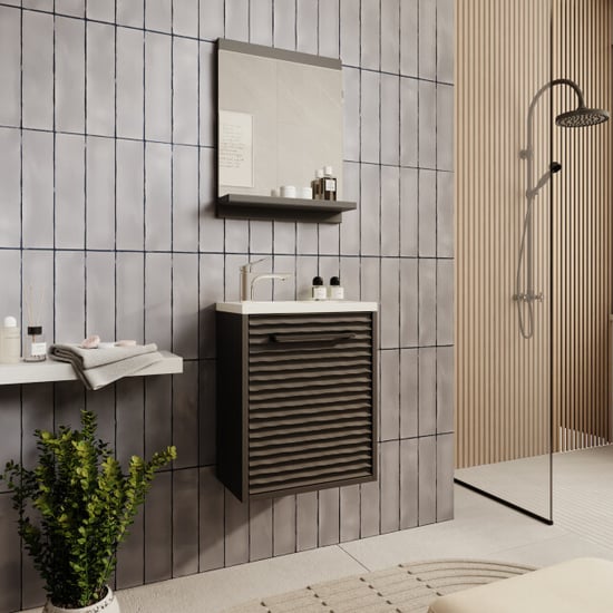 Badplaats Toiletmeubel etna 40 x 22 cm mat zwart fonteinmeubel met wastafel - Image 2