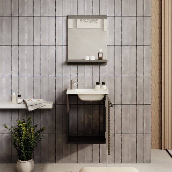 Badplaats Toiletmeubel etna 40 x 22 cm mat zwart fonteinmeubel met wastafel - Image 3