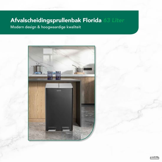 Luzzo ® florida pedaalemmer prullenbak afvalscheiding 60 liter - - Image 2