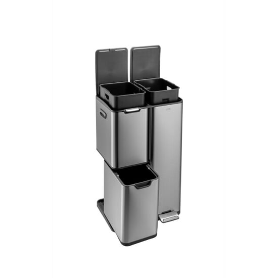 Luzzo ® ohio 60 ltr afvalscheidingsprullenbak metal grey – pedaalemmer met soft - Image 3