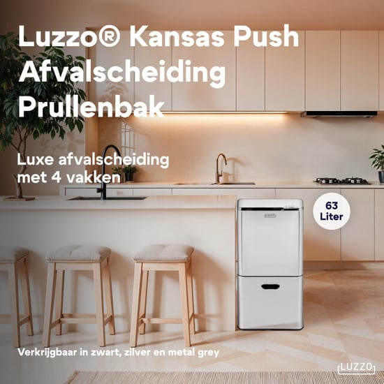 Luzzo ® kansas push prullenbak 63 liter afvalscheiding 4 vakken afval scheiden - Image 5