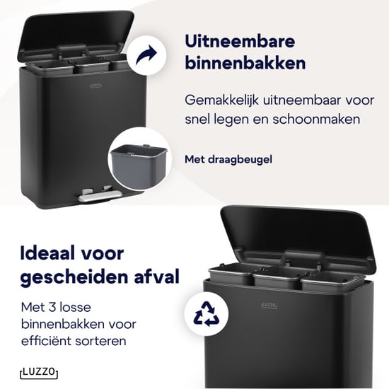 Luzzo ® pedaalemmer 51 liter 3x17 ltr afvalbak afvalscheiding - - Image 2