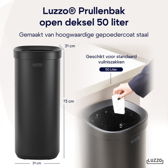 Luzzo ® open square prullenbak 50 liter afvalbak-vuilnisbak - - Image 3
