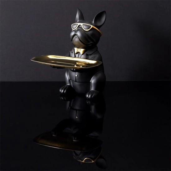 Casa di Elturo Beeld bulldog met goudkleurige dienblad - h21 cm - Image 3