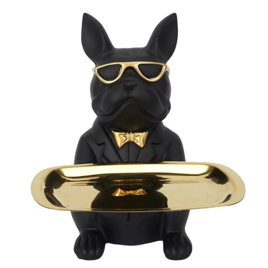 Casa di Elturo Beeld bulldog met goudkleurige dienblad - h21 cm - Image 4