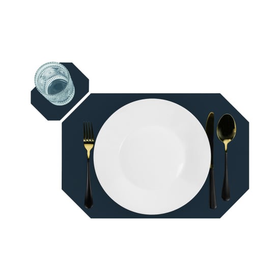 Krumble Placemat achthoekig + onderzetter pu leder blauw set van 6 - Image 2