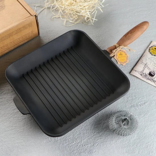 Maysternya Grillpan gietijzer met houten handvat 28 x 28 x 4 cm zwart - Image 5