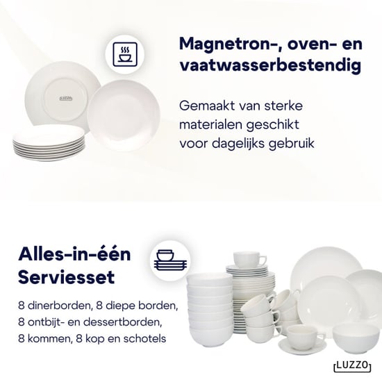 Luzzo ® cardiff serviesset 8 persoons 48 delig servies porselein - Image 3