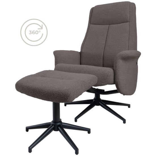 Home67 Relaxfauteuil bindy + hocker bouclé brown - Image 1
