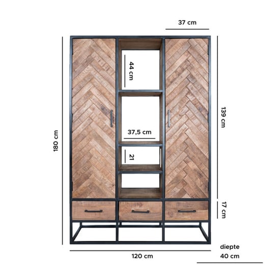 Home67 Kast raya visgraat bruin mangohout 180 x 120 cm - Image 4