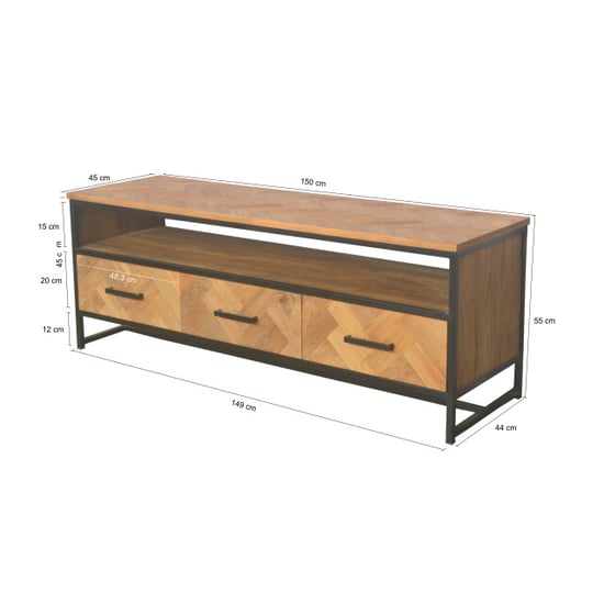 Livingfurn tv meubel tv accent 150 cm teakhout / gecoat staal - Image 2