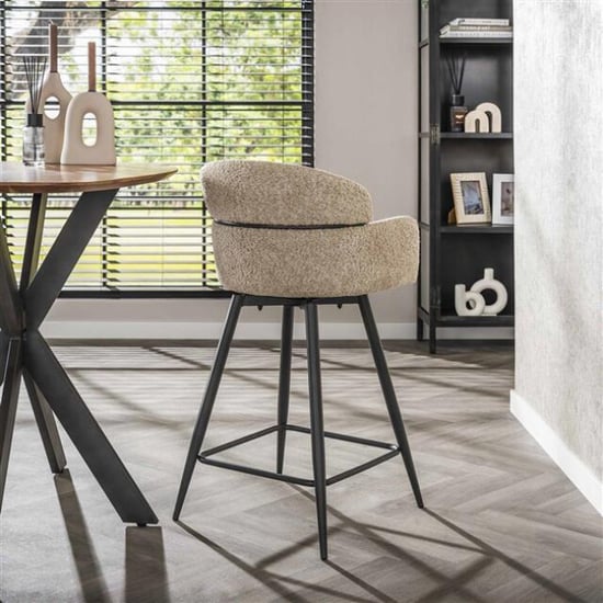 Hoyz barstoel draaibaar boucle ronde rug 2 stuks boucle zandkleur - Image 2