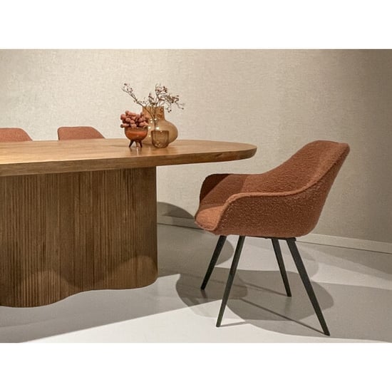 Livingfurn eetkamerstoel luca boucle leaf brown 2 stuks - Image 4