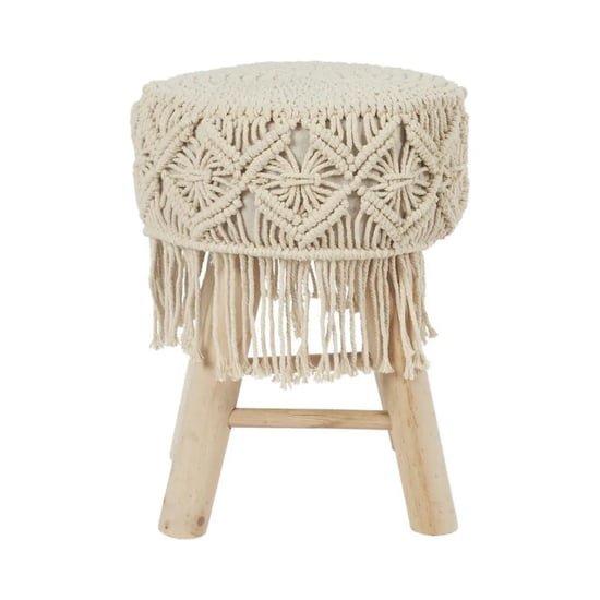 WDMT Houten kruk met bohemian macramé kussen - Image 3