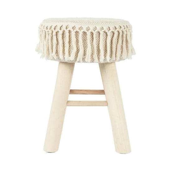 WDMT Handgemaakte houten kruk bohemian stijl met macramé zitting Ø 28 x 40 cm - Image 3