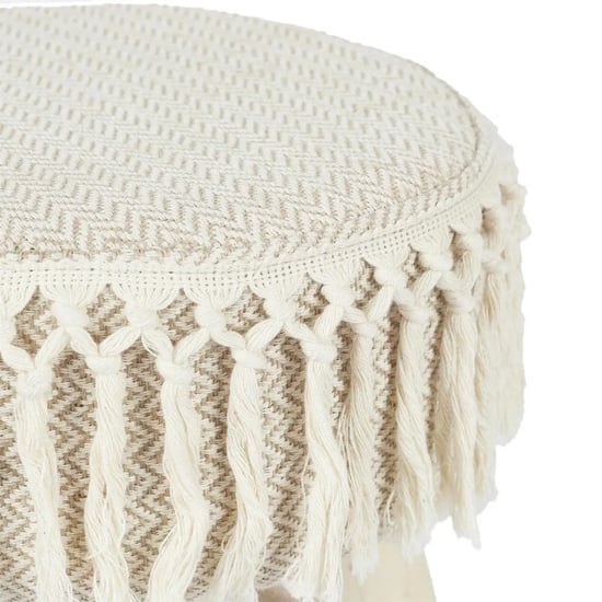 WDMT Handgemaakte houten kruk bohemian stijl met macramé zitting Ø 28 x 40 cm - Image 4