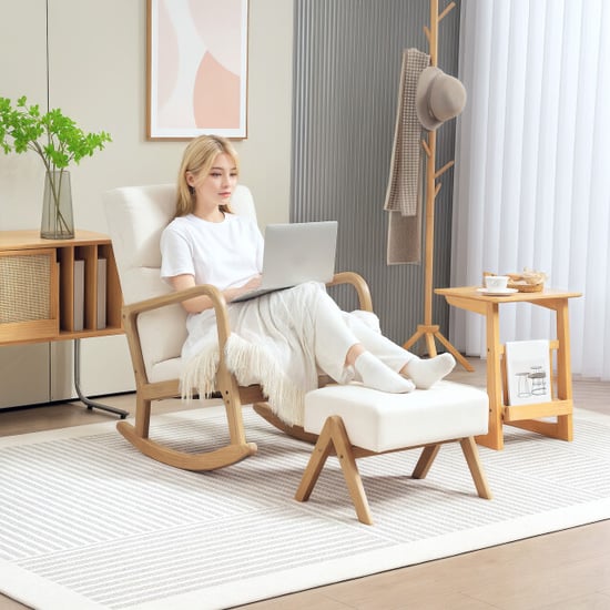 4goodz Homcom schommelstoel met voetenbank zachte bekleding wit - Image 3