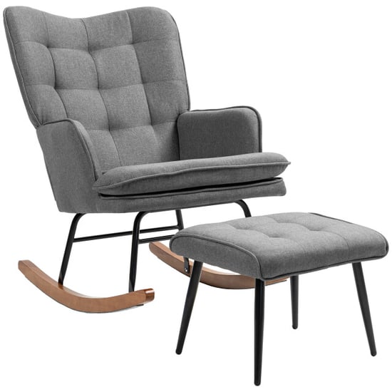 4goodz Homcom schommelstoel met voetenbank, comfortabel, tot 130 kg, linnenlook, - Image 1