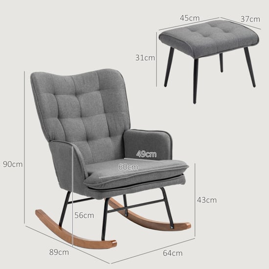 4goodz Homcom schommelstoel met voetenbank, comfortabel, tot 130 kg, linnenlook, - Image 2