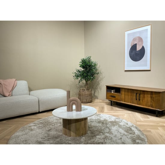 Brix salontafel rond nova mangohout marmer 70x70x36 wit - Image 2