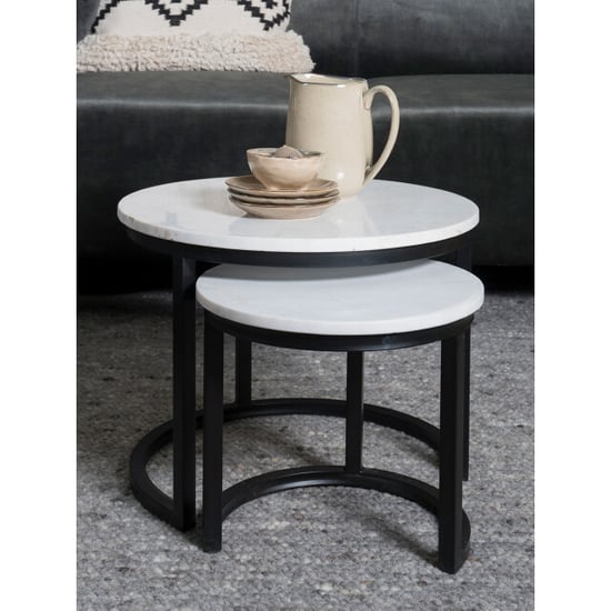 Home67 Salontafel jasmin marmer set van 3 wit/zwart - Image 2
