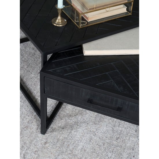 Home67 Salontafel ruby visgraat mangohout set van 2 - Image 2