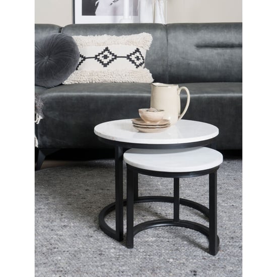 Home67 Salontafel jasmin marmer set van 3 wit/zwart - Image 3