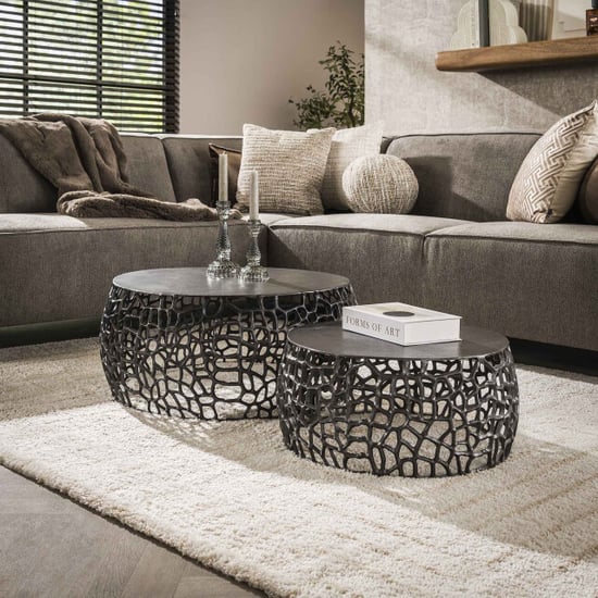Hoyz Hoyz salontafel maze /grijs metaal set van 2 75x75x30 - Image 1