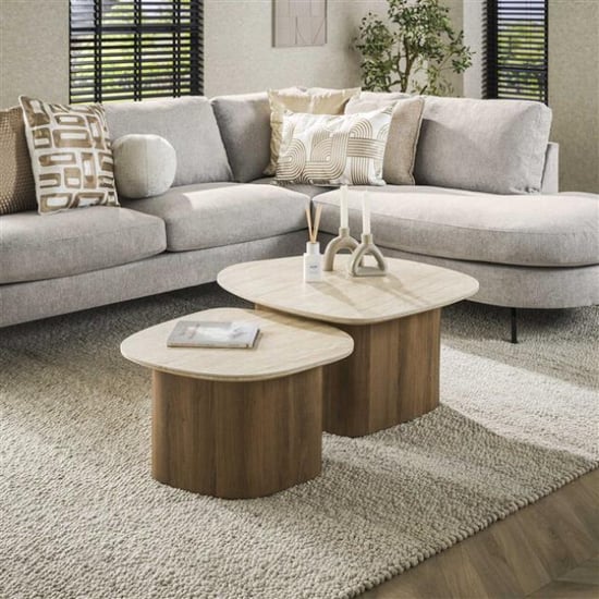 Hoyz salontafel romano kiezel ceramic travertine set van 2 - Image 1