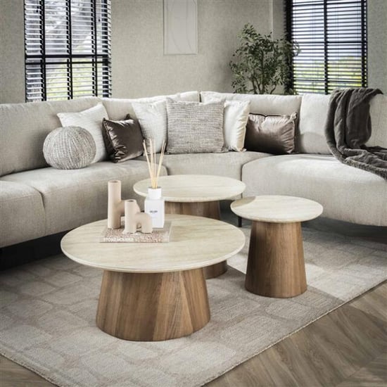 Hoyz salontafel romano tapse poot keramisch travertin set van 3 - Image 1