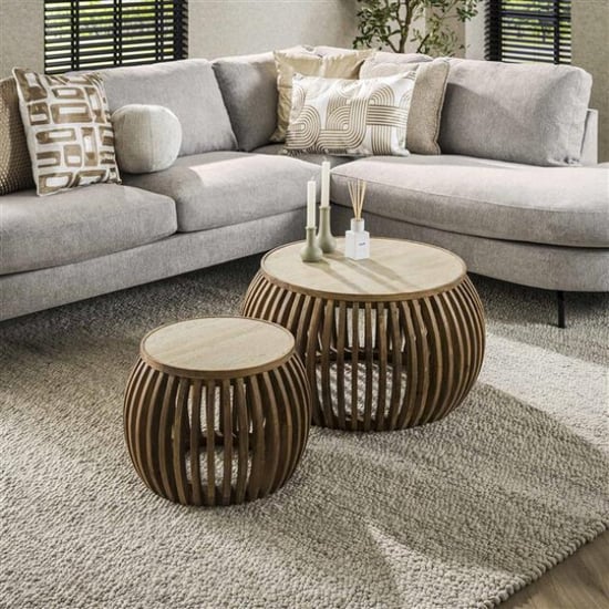 Hoyz salontafel set-2 curve nuovo travertin massief mango - Image 1