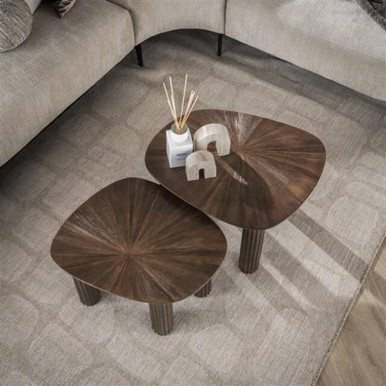 Hoyz salontafel driehoekig maya teak teak rust brown set van 2 - Image 5