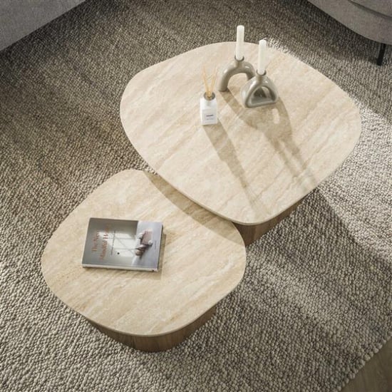Hoyz salontafel romano kiezel ceramic travertine set van 2 - Image 3