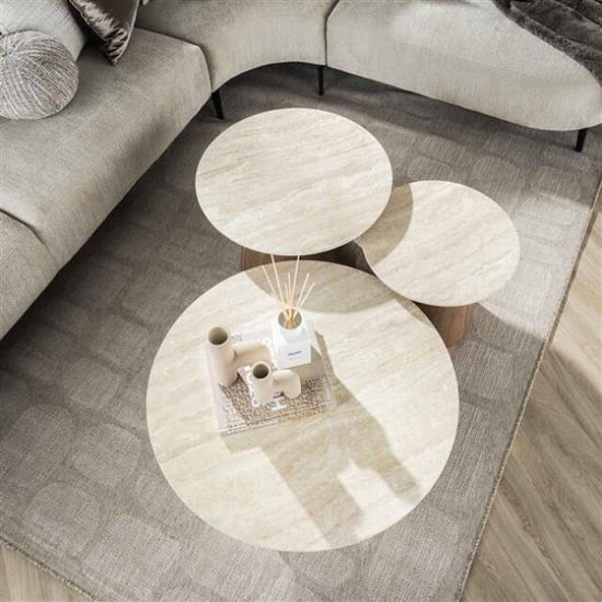 Hoyz salontafel romano tapse poot keramisch travertin set van 3 - Image 4