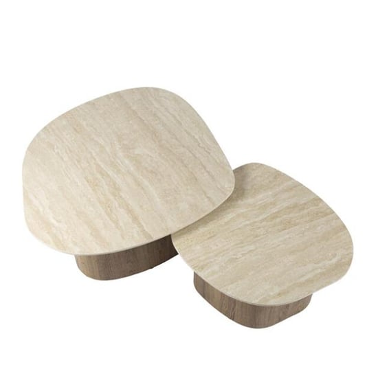 Hoyz salontafel romano kiezel ceramic travertine set van 2 - Image 5