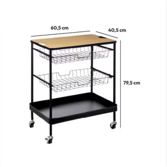 5Five 4goodz serveerwagen met 3 opbergvakken en plateau 40x60x79 cm - - Image 2