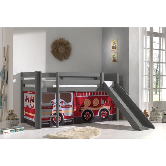 Lucevi pino halfhoogslaper h115cm met glijbaan 90 x 200 cm fire truck - Image 1
