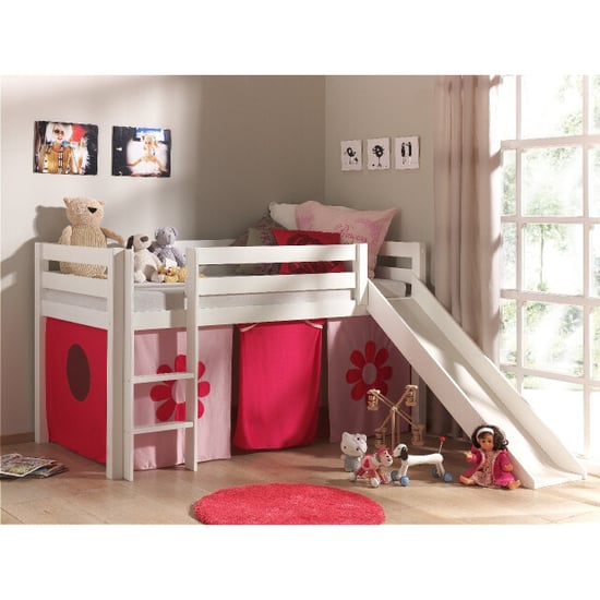 Lucevi pino halfhoogslaper h115cm met glijbaan 90 x 200 cm pink flower - Image 1
