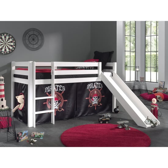 Lucevi pino halfhoogslaper h115cm met glijbaan 90 x 200 cm pirates - Image 1
